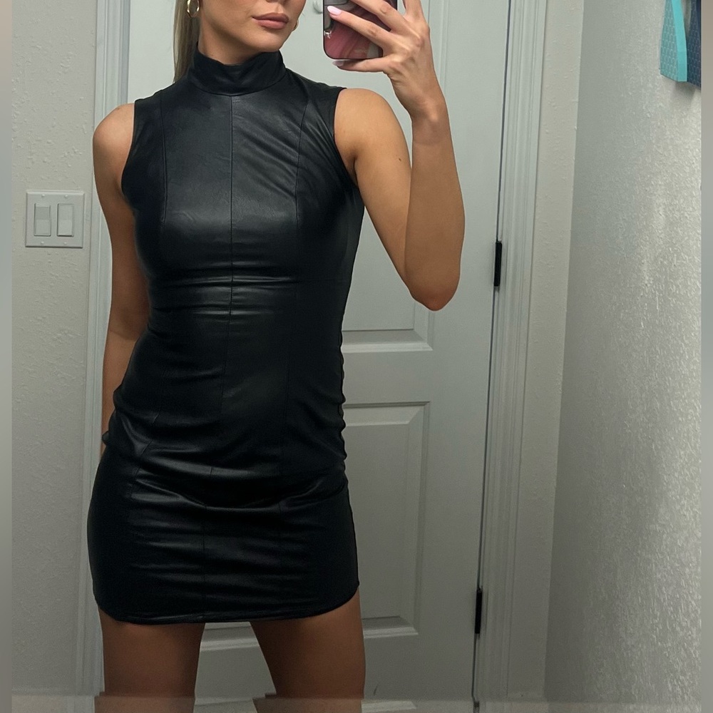 Black Faux Leather Mini Dress